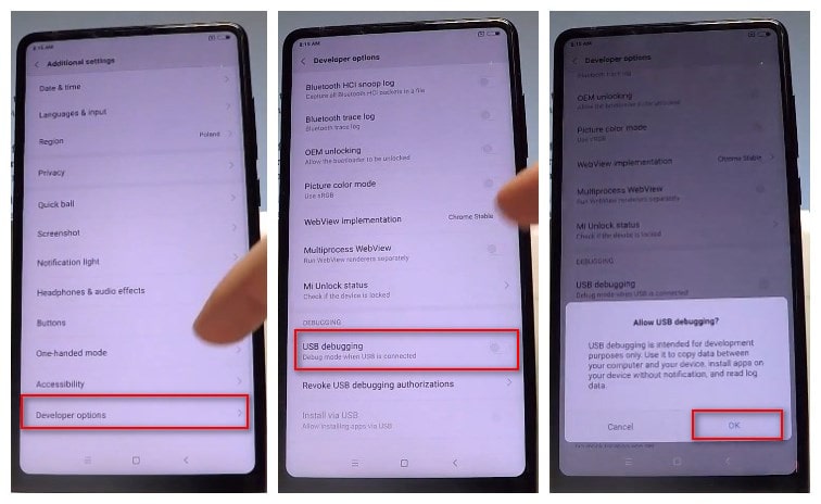 enable debugging mode on Xiaomi Mi Mix 2