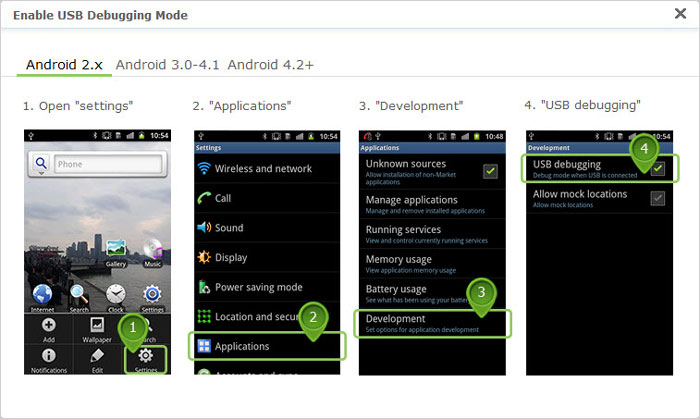 enable usb debugging on android 2 or above