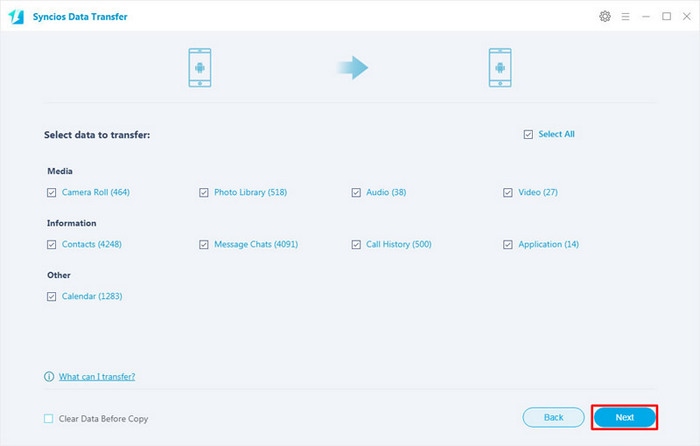 select data to transfer Samsung to Huawei