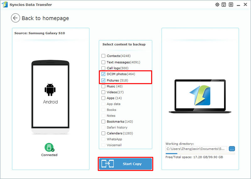 backup Samsung Galaxy S25 photos to pc step 2