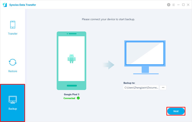 backup google pixel 3 data by syncios data transfer step 1