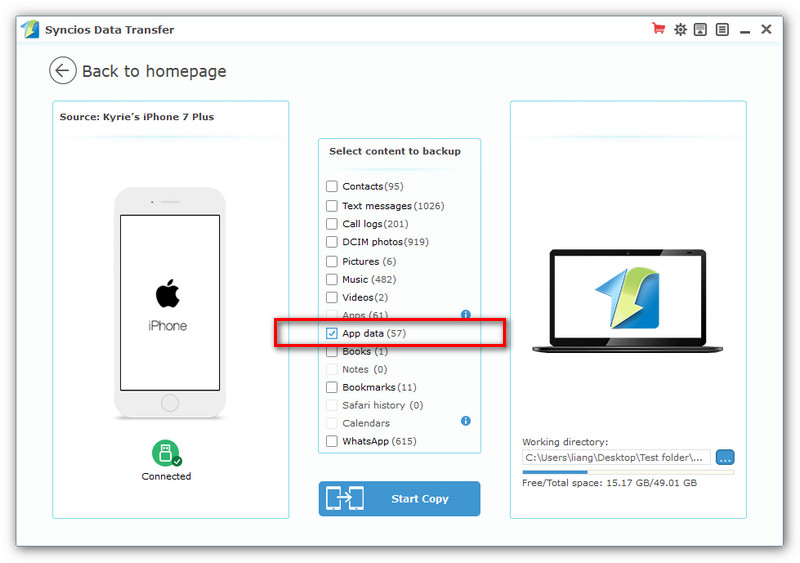 backup iphone app data