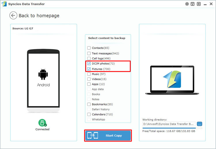 backup lg g7 photos to pc