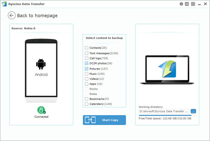 nokia to pc with syncios data transfer step 1