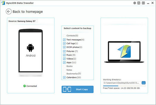 backup old samsung device with syncios data transfer