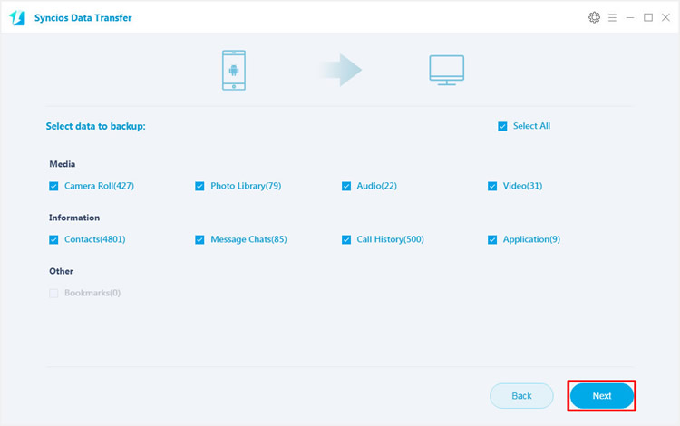 backup samsung data by syncios data transfer step 2