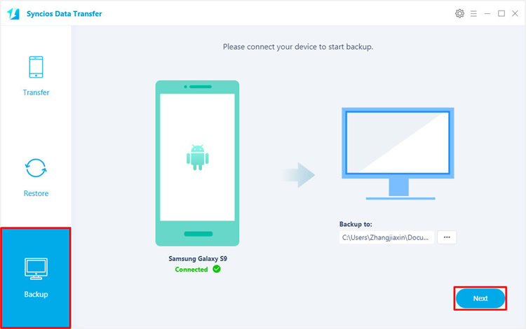 backup samsung data by syncios data transfer