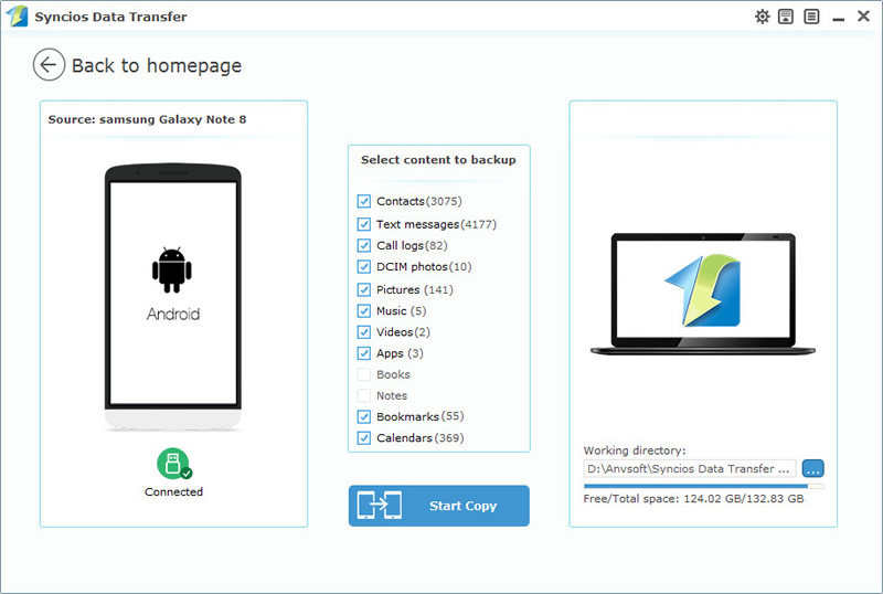 backup samsung galaxy note 8 with syncios data transfer