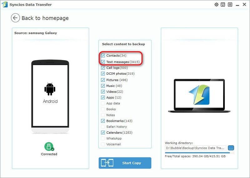 backup Samsung Galaxy Note 9 contacts and SMS to computer with one-click