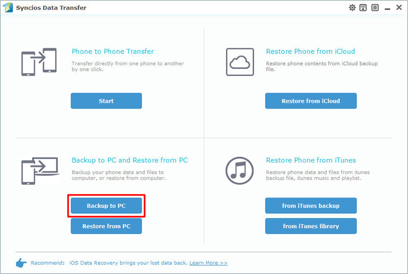 backup lg v40 data by syncios data transfer step 1