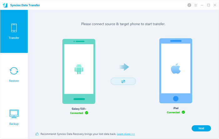 devices connection to syncios data transfer