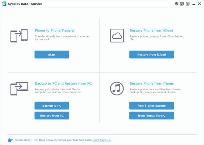 syncios data transfer main interface