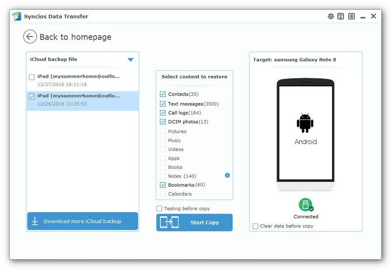 restore iCloud backup to Samsung Galaxy note 8