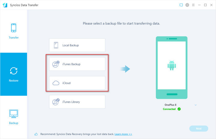 restore iTunes backup to OnePlus 133/13T/13R
