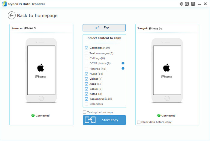 Syncios iPhone to iPhone Transfer