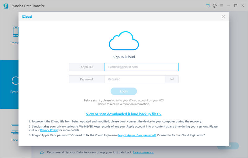 sign in with icloud account