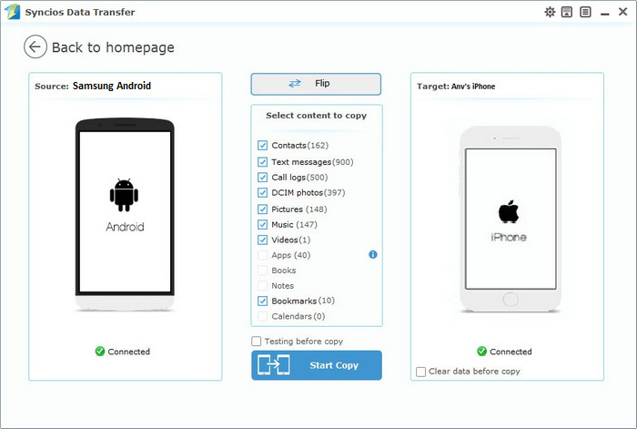 old android to iphone 7 transfer interface