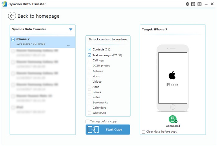restore iPhone 16 contacts and SMS from computer with one-click