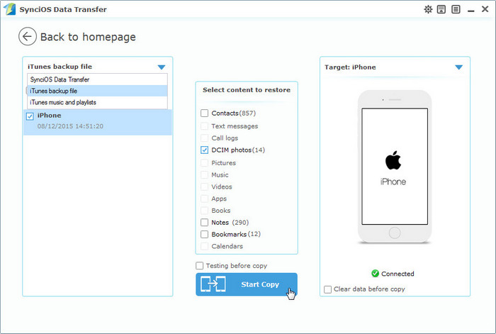 backup data to from iphone4 to PC