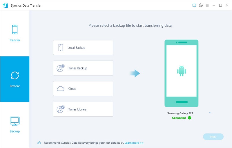 restore backup to Samsung Galaxy S21