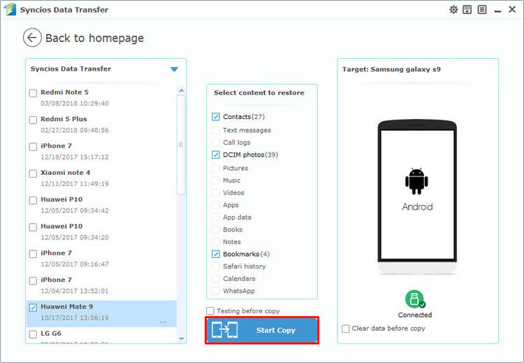 How to Transfer Data from Huawei to Samsung Galaxy S9 Syncios