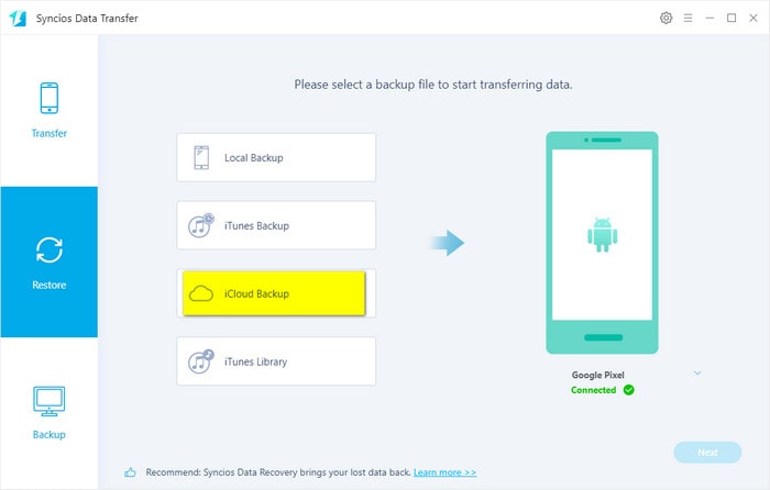 restore iCloud backup to Google Pixel 9a