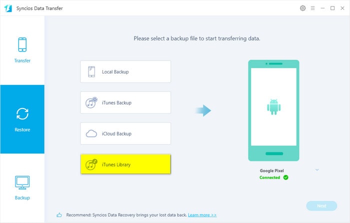 restore iTunes backup to Google Pixel 9a