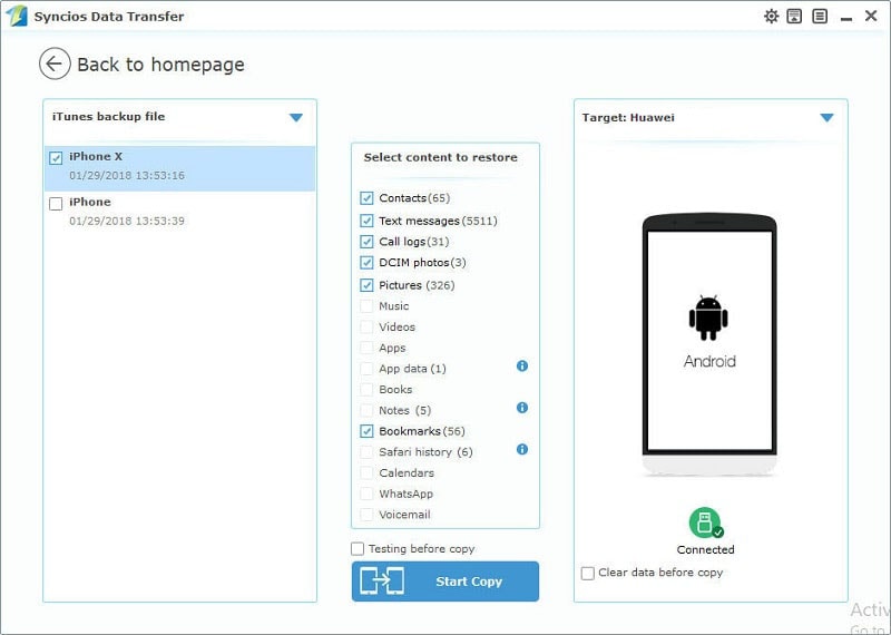 Transfer iTunes backup file to Huawei Note 10