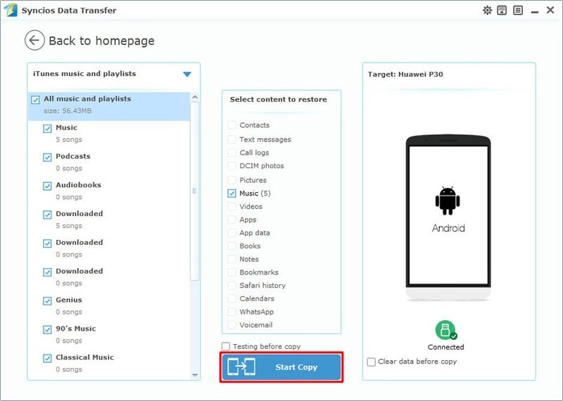 transfer itunes music to Huawei Pura80 step 2