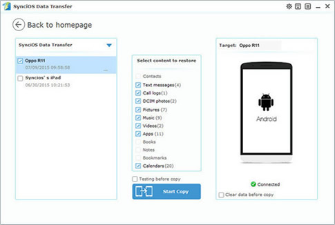 restore oppo r11 with syncios data transfer