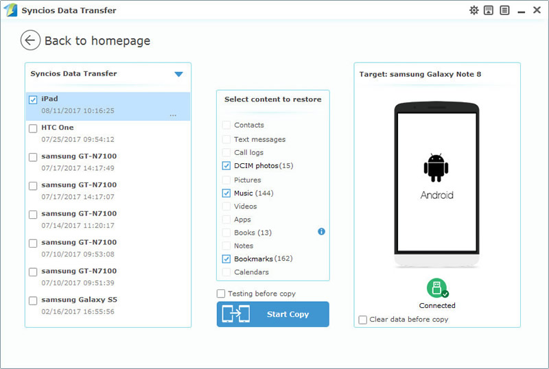 restore samsung galaxy note 8 with syncios data transfer