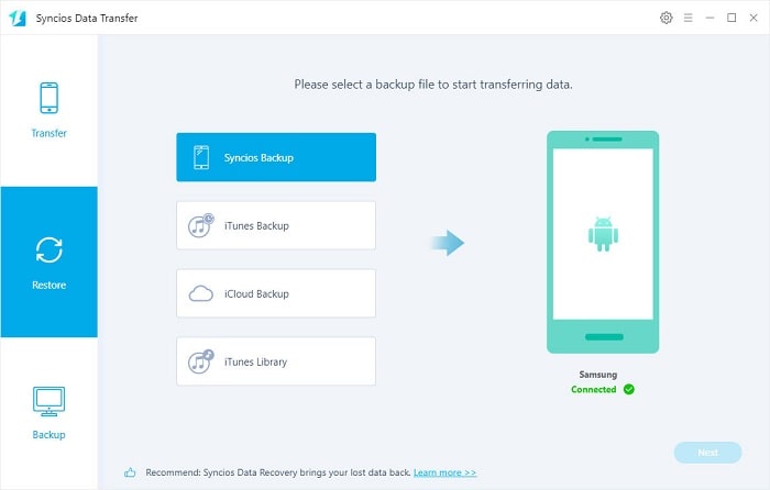 restore syncios backup to samsung galaxy s10 lite