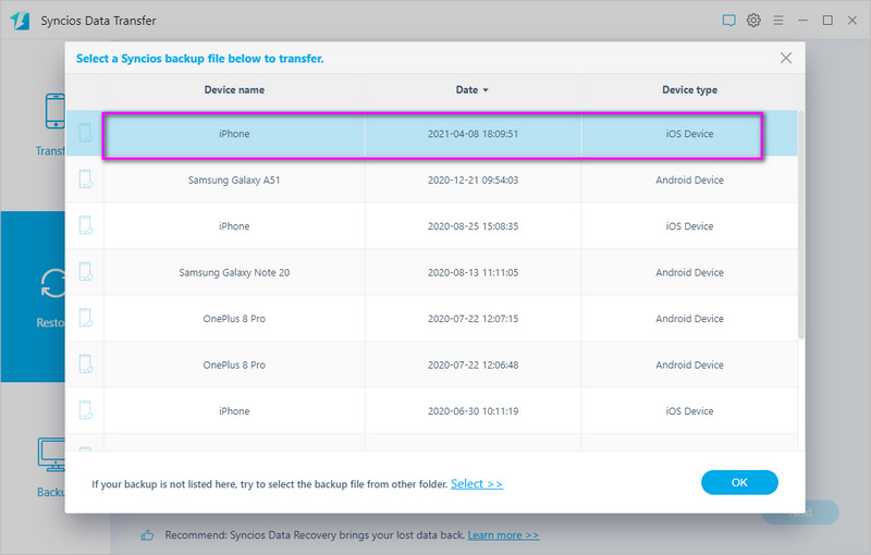 select whatsapp backup