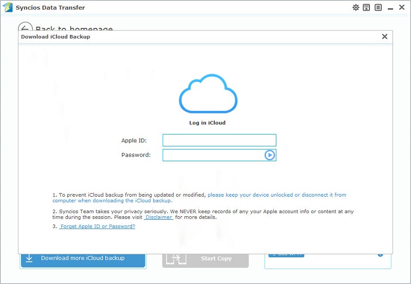 Select iCloud backup file