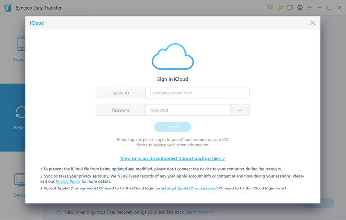 Select iCloud backup file