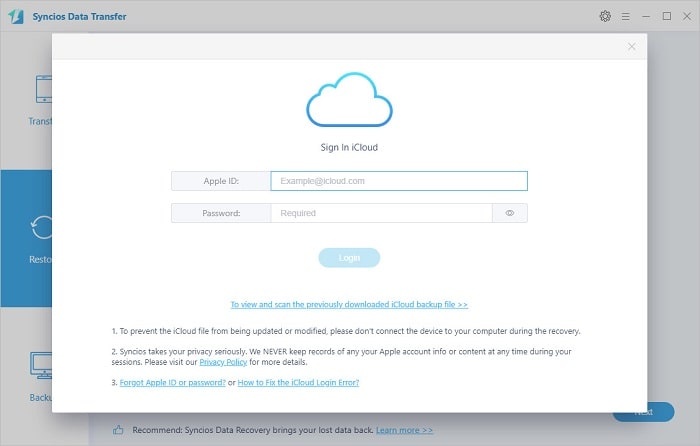 sign in with iCloud account