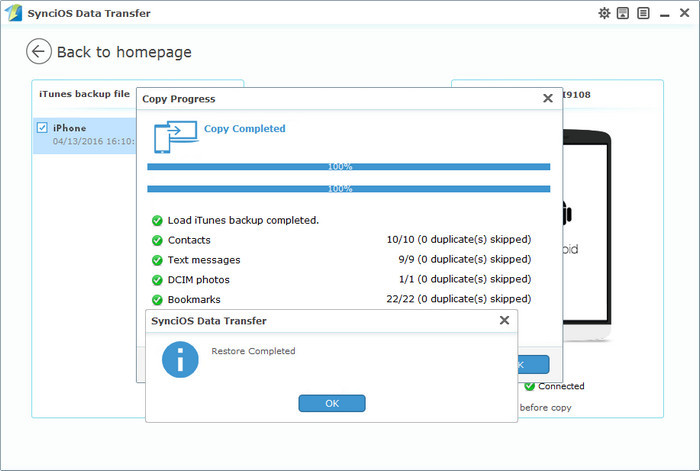 restoring itunes Photos to android