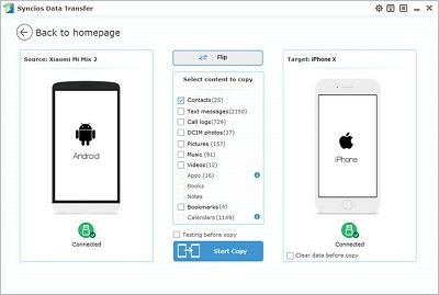 transfer Android phone contacts to iPhone X