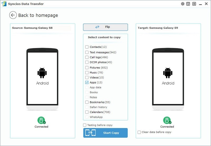 transfer apps to samsung galaxy s9 from old phone