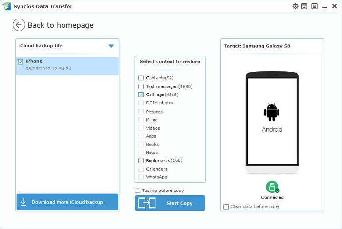 transfer call-history from iPhone to Samsung Galaxy S25 with iCloud backup
