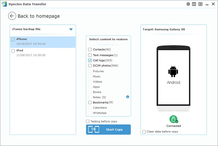 transfer call-history from iPhone to Samsung Galaxy S25 with iTunes backup