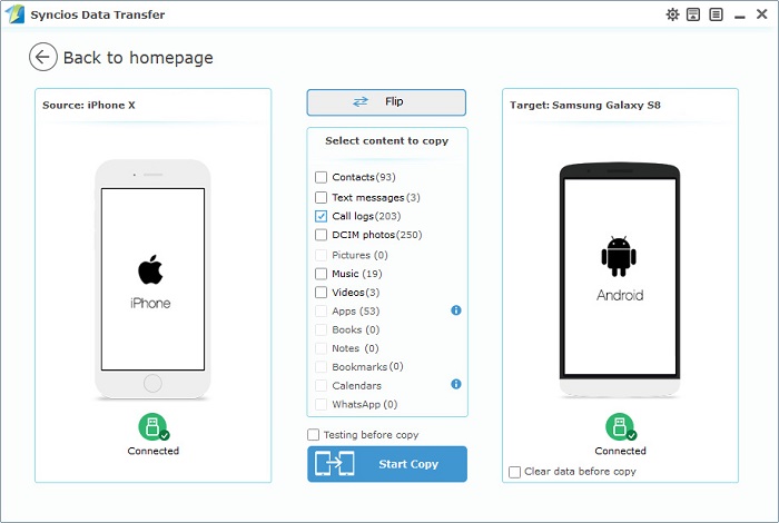 transfer call history from iPhone to Samsung Galaxy S8/S8 Plus