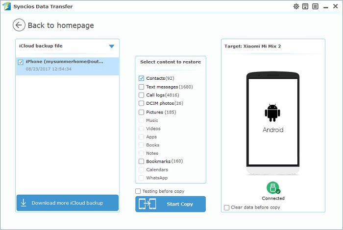 restore contacts to Xiaomi 15 from iCloud backup