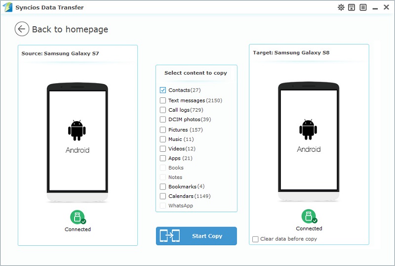 transfer Samsung S7 contacts to Samsung S8