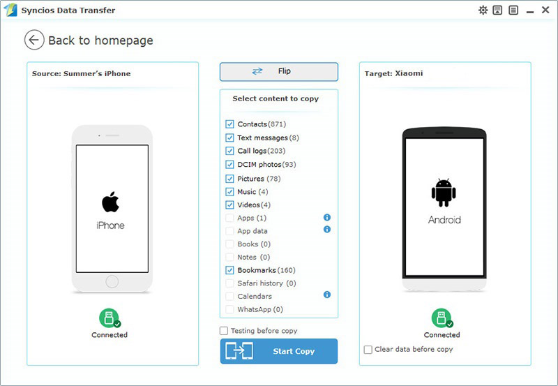 sync iPhone data to Xiaomi Mi 8 SE