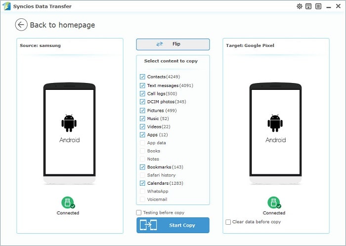 Select Samsung data to Google Pixel 3