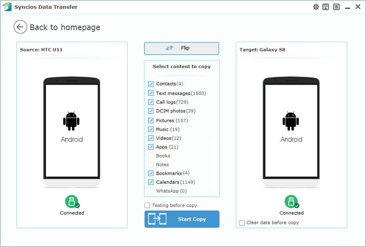 transfer htc data to samsung galaxy s8 directly