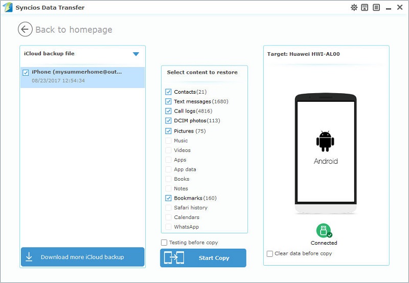 transfer iCloud backup to Android