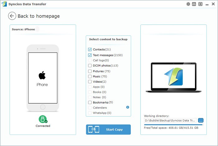 backup iPhone 16/16 Plus contacts and SMS to computer with one-click