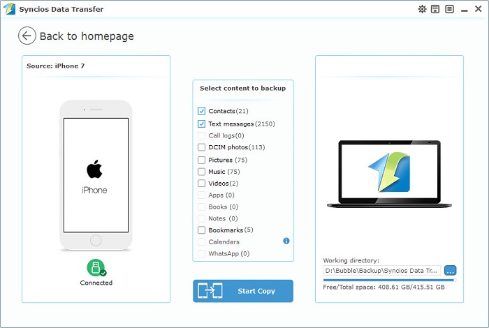 backup iPhone 16 contacts and SMS to computer with one-click